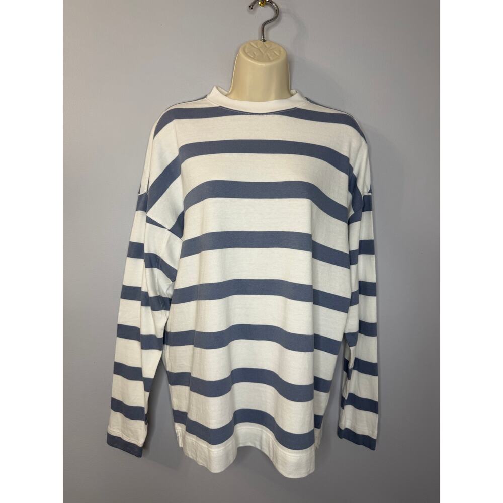 AYR The Early Mornings T-Shirt Long Sleeve Overcast Blue Striped Cotton Sz S - Picture 10 of 10